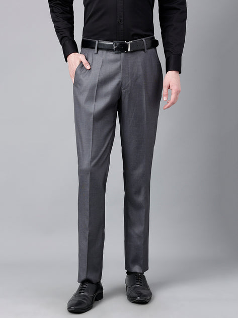 Men Charcoal Mid-Rise Cotton Formal Trousers –