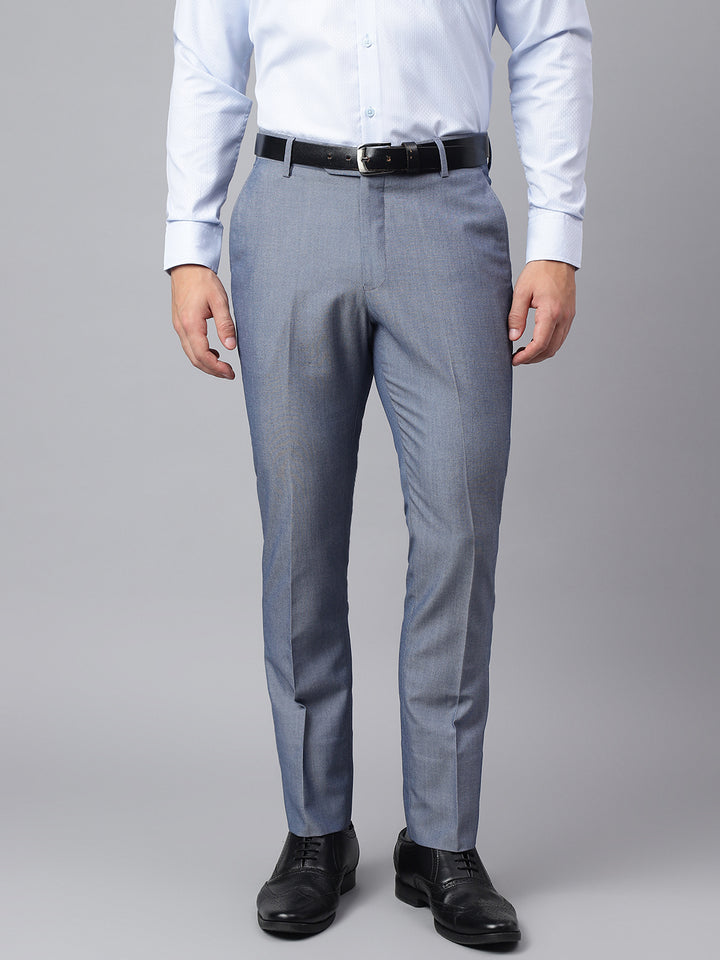 Men Blue Smart Fit Mid Rise Formal Trouser