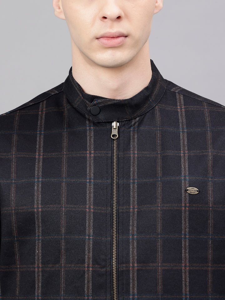 Men Coffee Standard Fit Checked Reversible Jacket