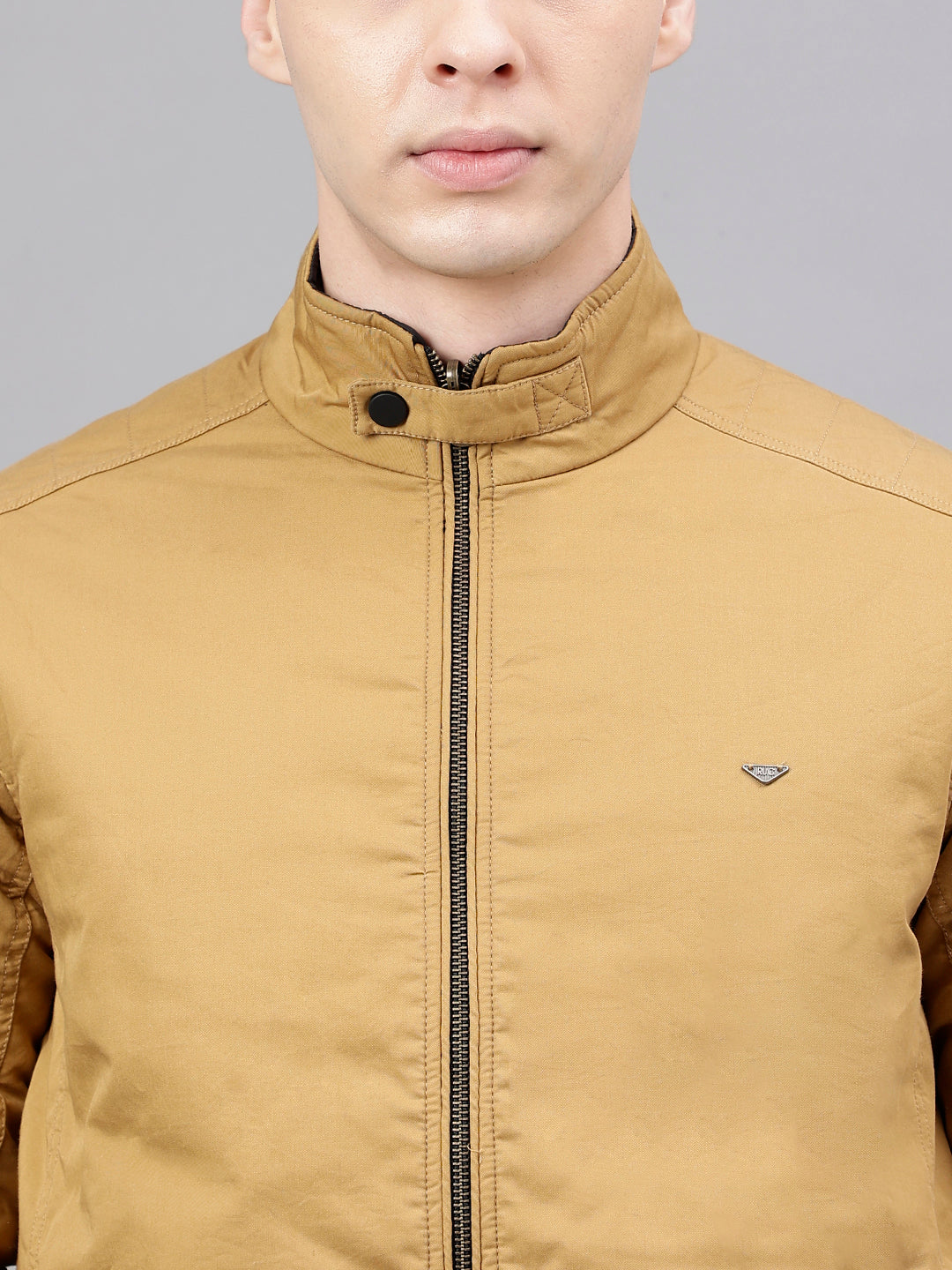 Men Khaki Standard Fit Solid Reversible Jacket