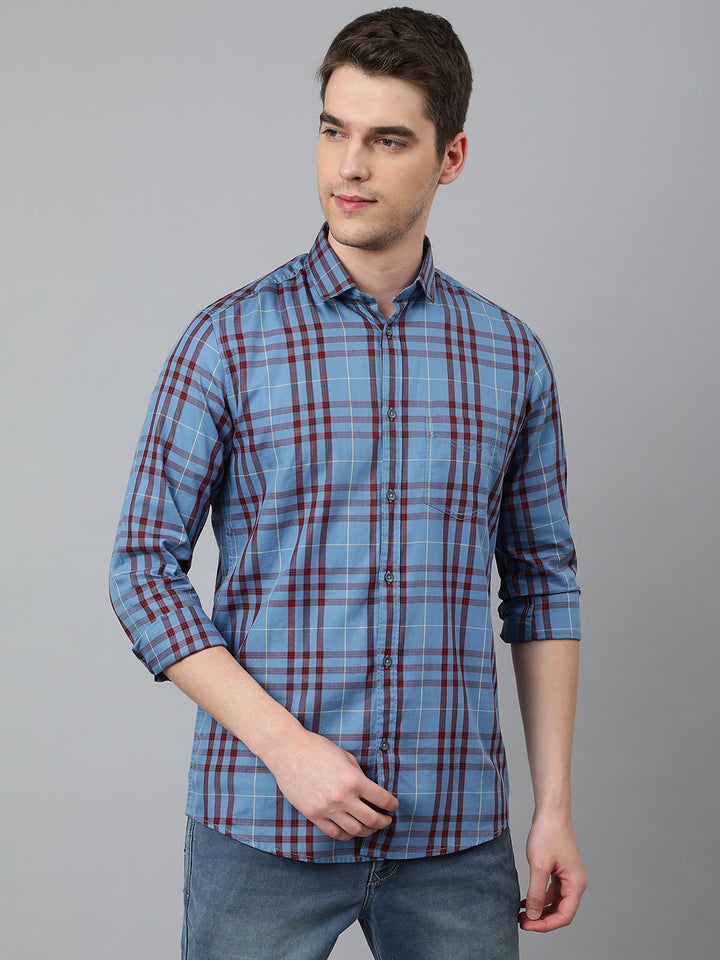 Men Blue Standard Fit Checkered Casual Shirt