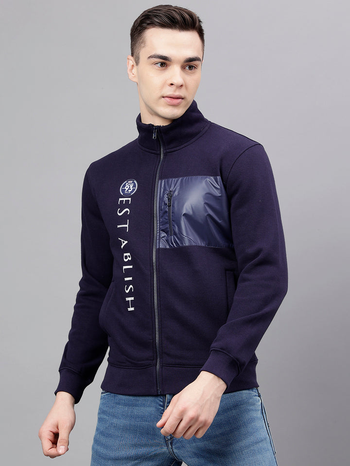 Men Navy Standard Fit Printed Sweat Shirt