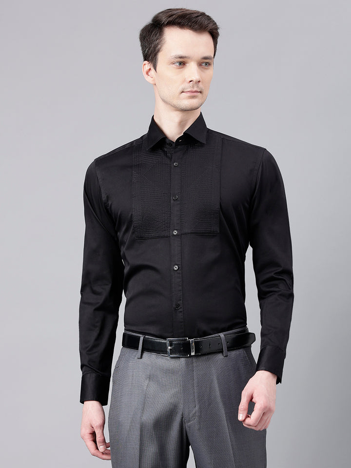 Men Black Standard Fit Self Design Club Wear Shirt