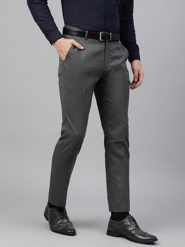 Men Olive Regular Fit Solid Mid Rise Formal Trouser