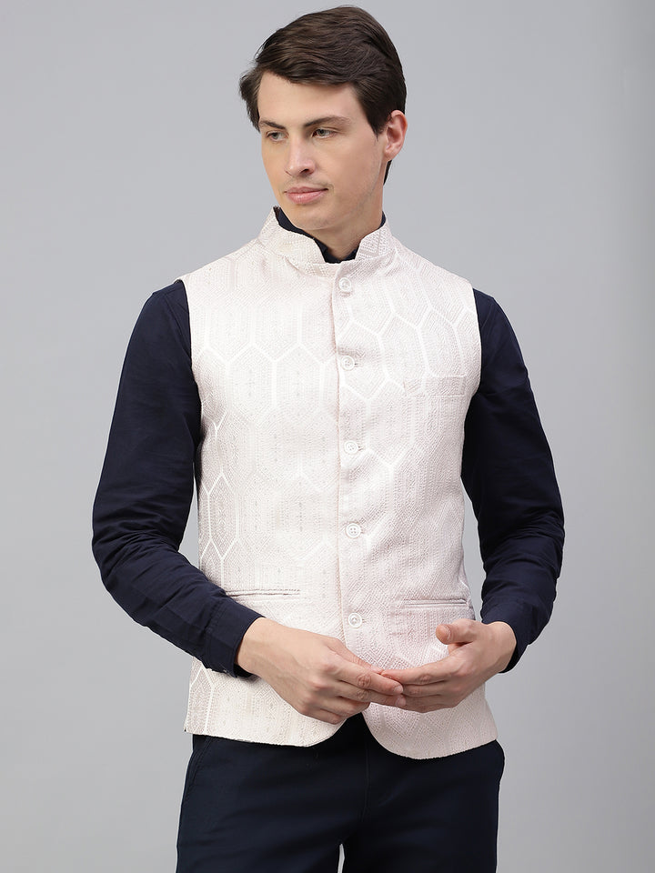 Men Pink Regular Fit Solid Stand Collar Club Wear Waist Coat