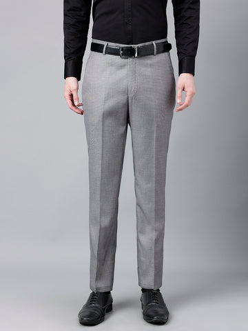 Buy Men Grey Regular Fit Textured Pleated Formal Trousers Online - 394759 |  Louis Philippe