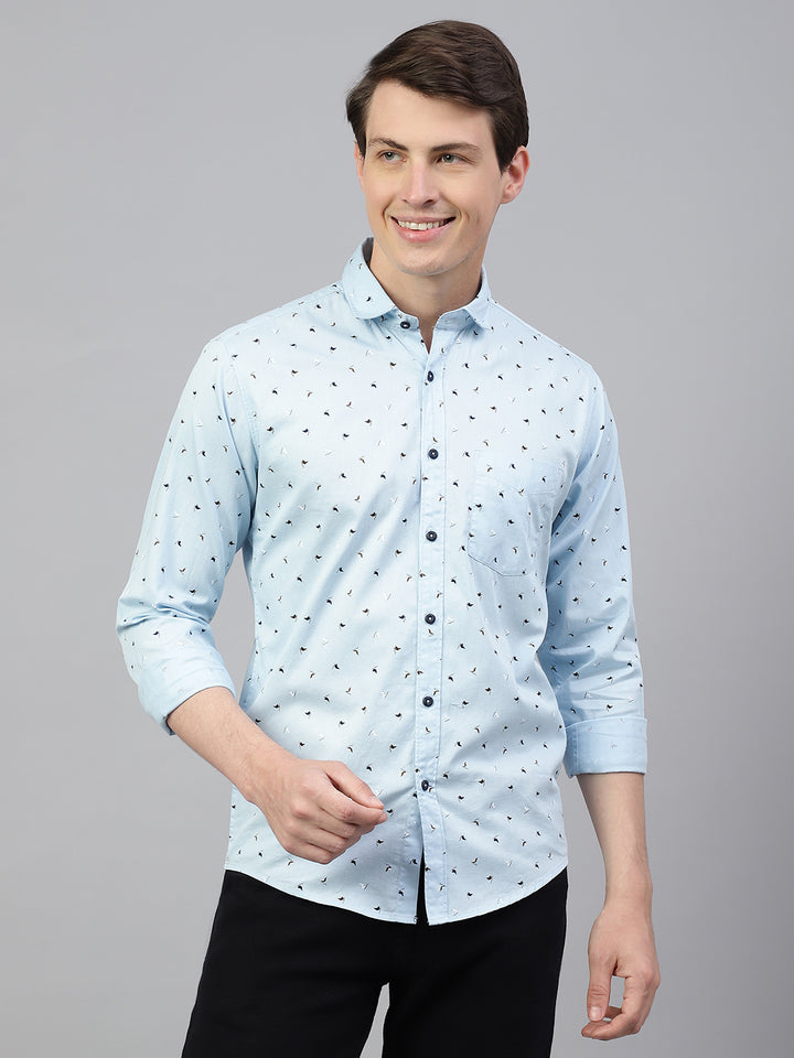 Men Sky Regular Fit Print Spread Collar Casual Shirt