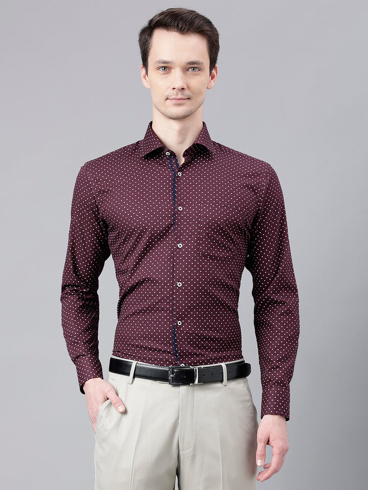 Men Wine Standard Fit Printed Club Wear Shirt