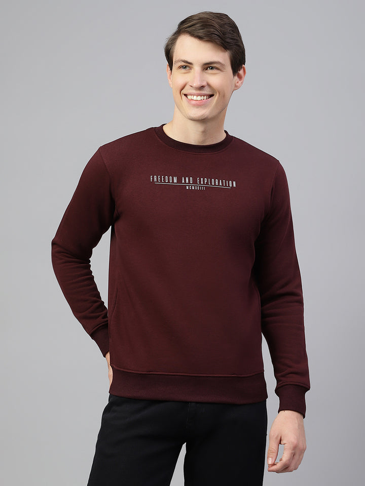 Men Wine Regular Fit Solid Crew Neck Casual Sweat Shirt