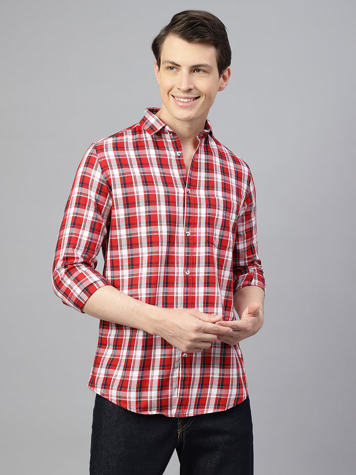 Men Red Regular Fit Checkered Spread Collar Casual Shirt