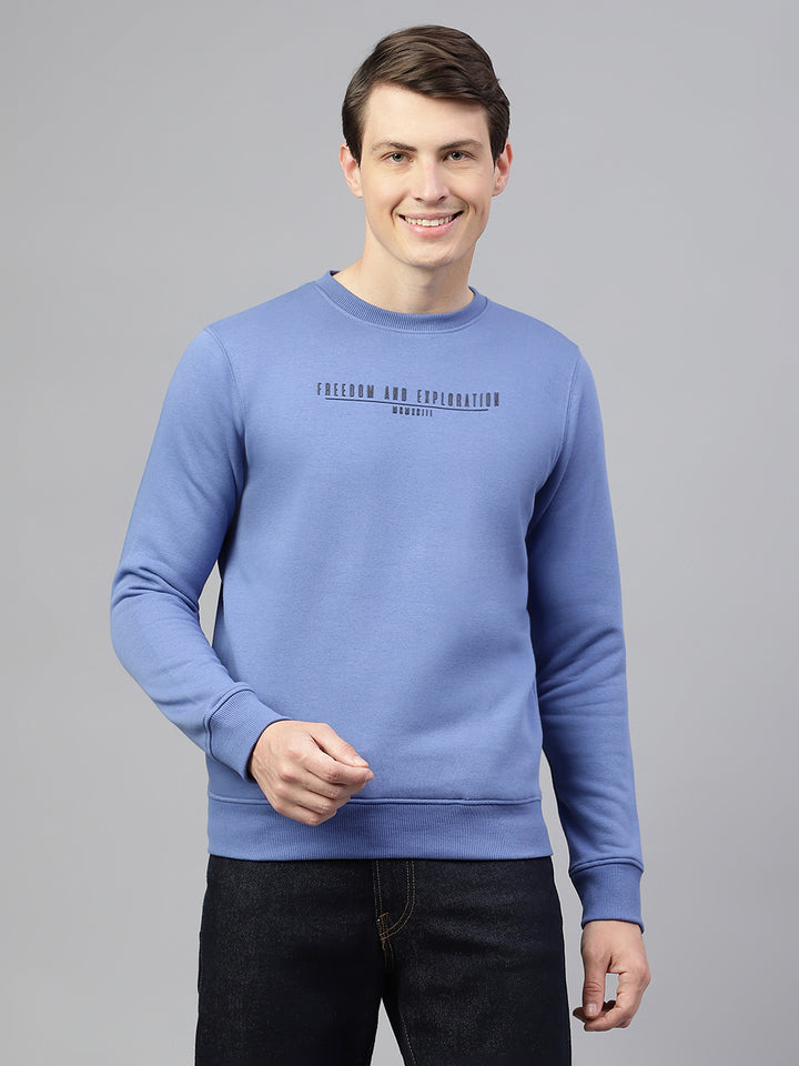 Men Chrome Blue Regular Fit Solid Crew Neck Casual Sweat Shirt