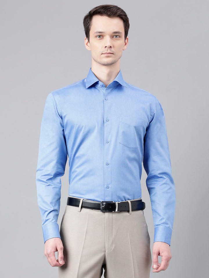 Men Mid Blue Standard Fit Solid Formal Shirt