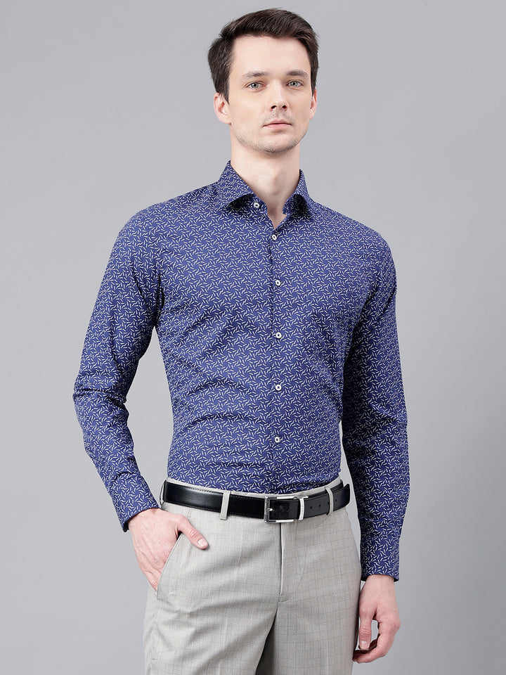 Men Navy Standard Fit Printed Club Wear Shirt