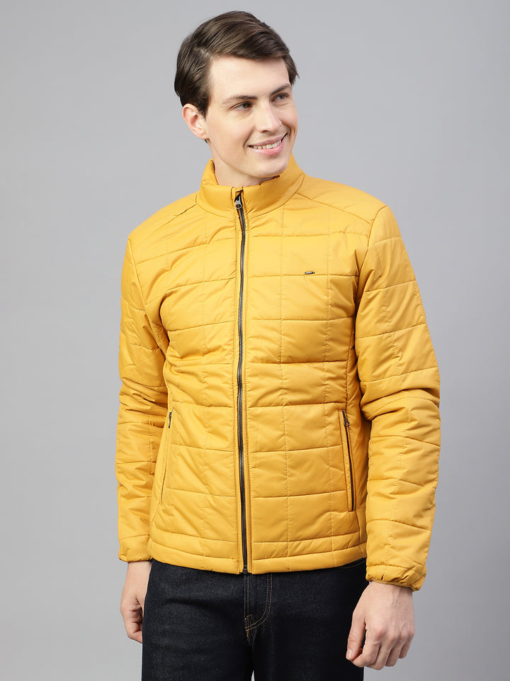 Men Ochre Regular Fit Solid Stand Collar Casual Jacket