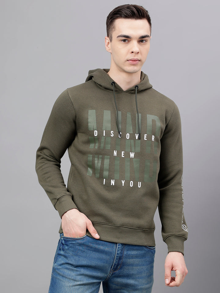 Men Olive Standard Fit Printed Sweat Shirt