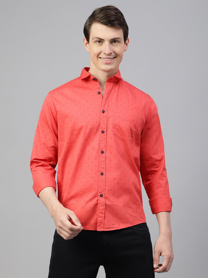 Men Red Regular Fit Print Spread Collar Casual Shirt