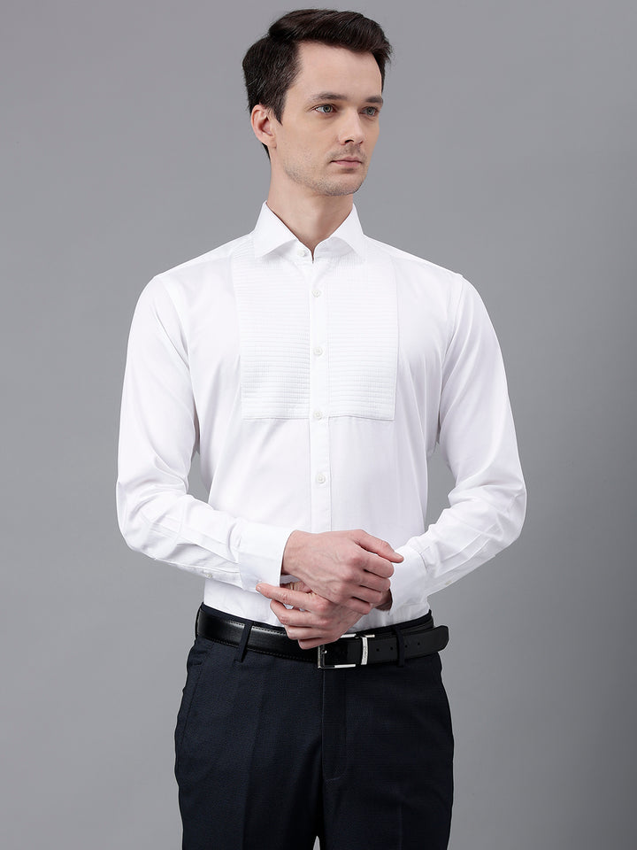 Men White Standard Fit Self Design Club Wear Shirt