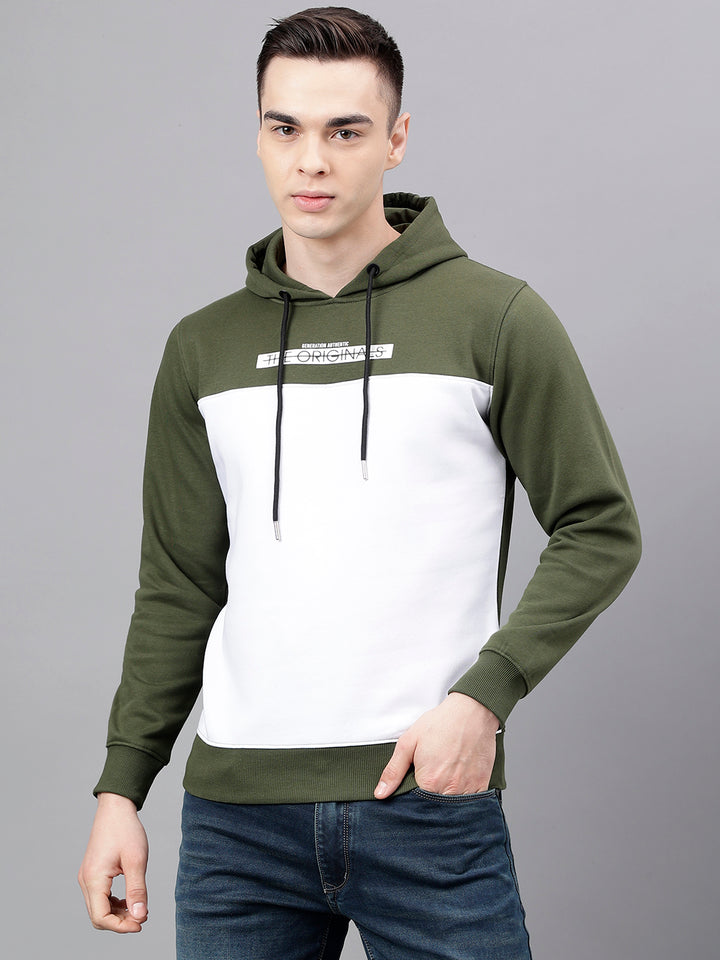 Men Olive Standard Fit Colourblocked Sweat Shirt