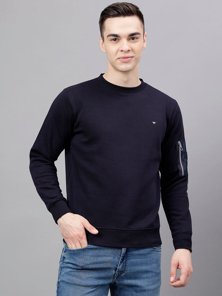 Men Navy Standard Fit Solid Sweat Shirt