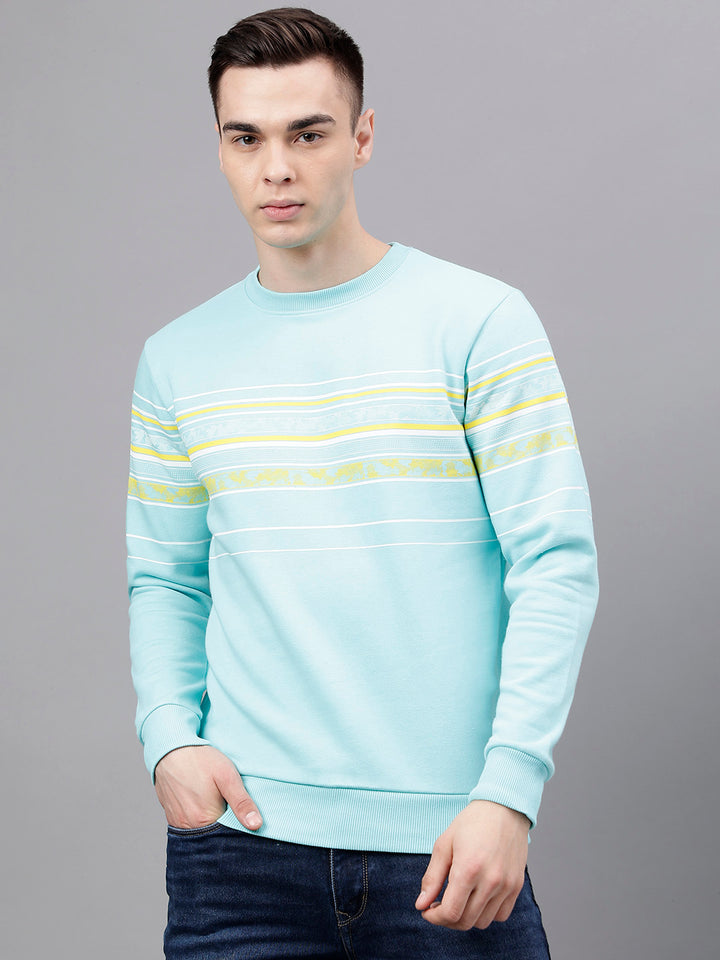 Men Sea Green Standard Fit Striped Sweat Shirt