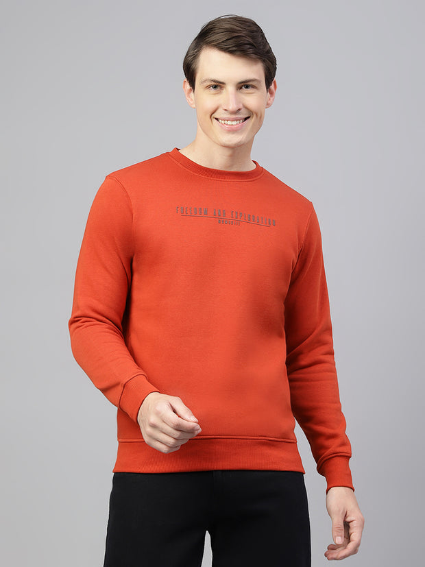 Men Rust Clay Regular Fit Solid Crew Neck Casual Sweat Shirt