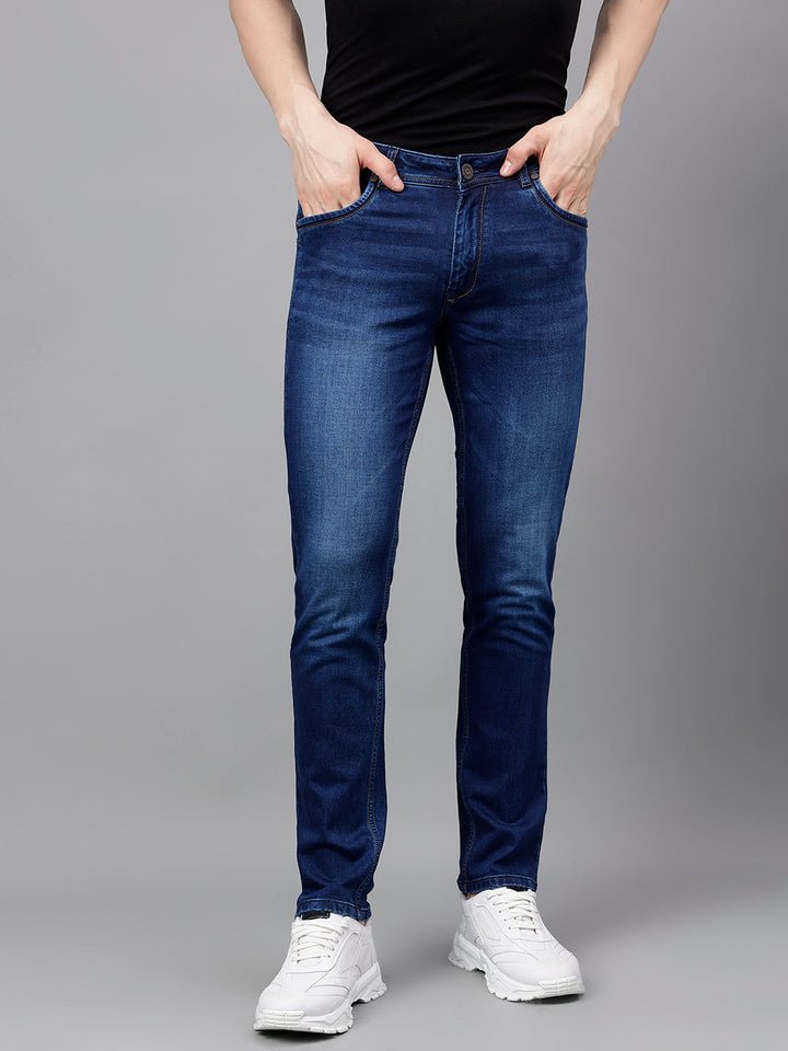 Men Indigo Slim Fit Washed Mid Rise Stretchable Jeans