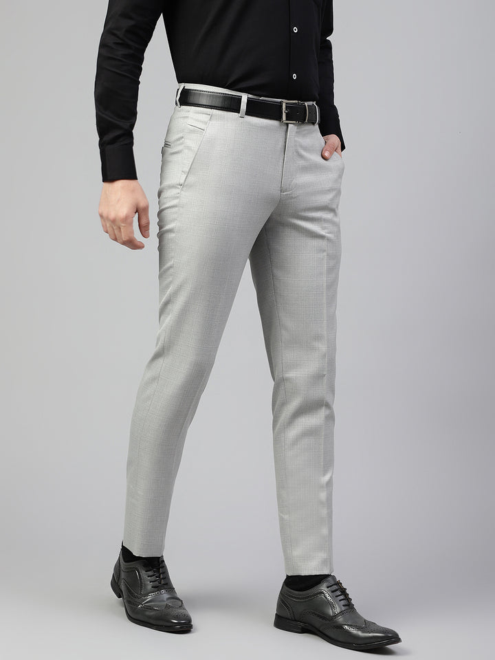 Men Light Grey Regular Fit Solid Mid Rise Formal Trouser