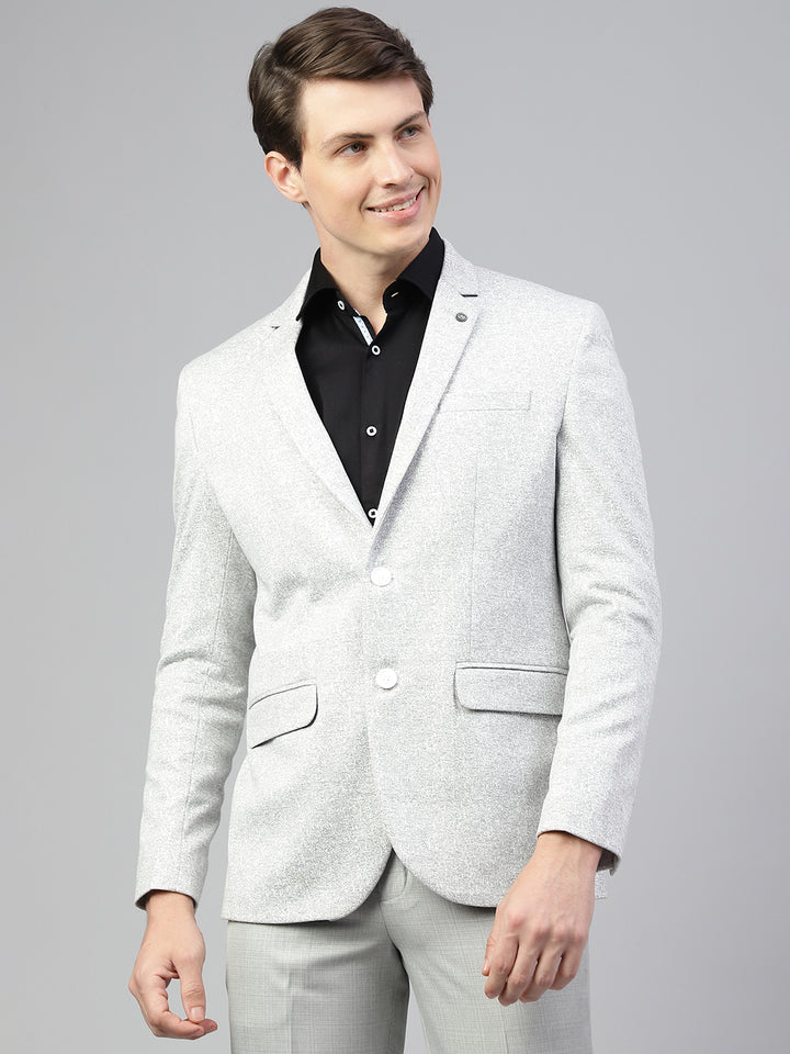 Men Grey Regular Fit Solid Notched Lapel Casual Blazer