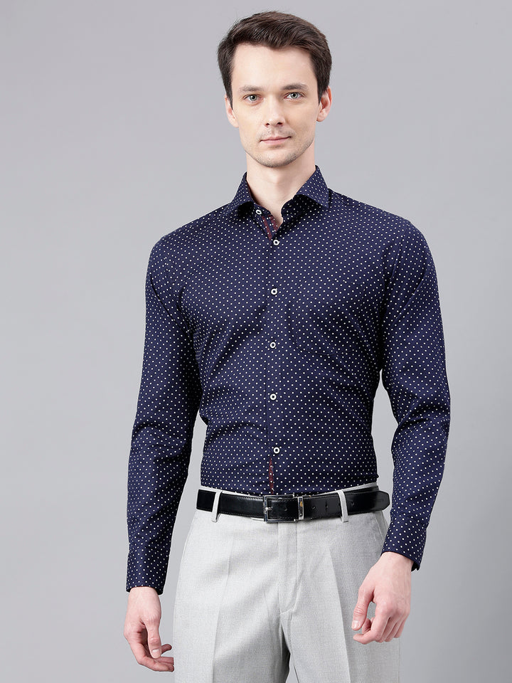 Men Navy Standard Fit Printed Club Wear Shirt