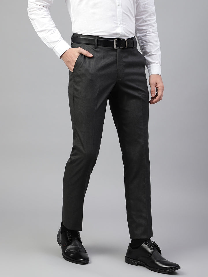 Men Darkgrey Regular Fit Solid Mid Rise Formal Trouser