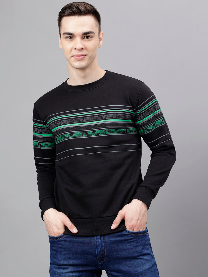 Men Black Standard Fit Striped Sweat Shirt