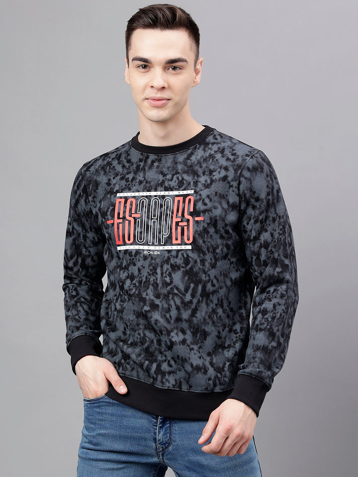 Men Black Standard Fit Printed Sweat Shirt