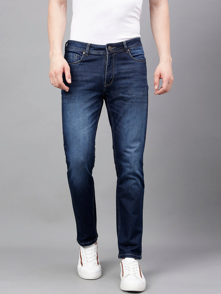 Men Mid Blue Slim Fit Washed Mid Rise Stretchable Jeans