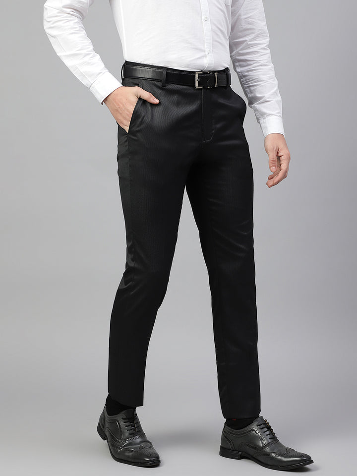 Men Black Regular Fit Solid Mid Rise Formal Trouser