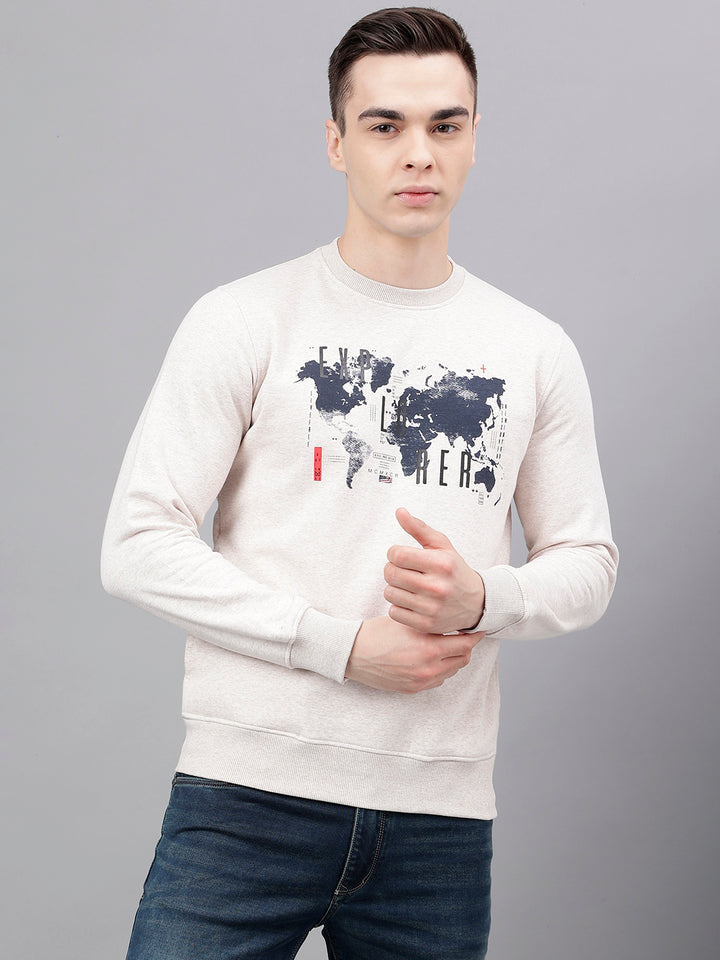 Men Oatmeal Standard Fit Printed Sweat Shirt