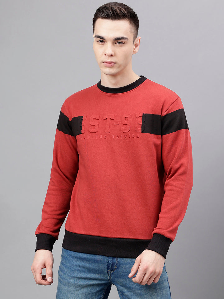 Men Rust Standard Fit Colourblocked Sweat Shirt