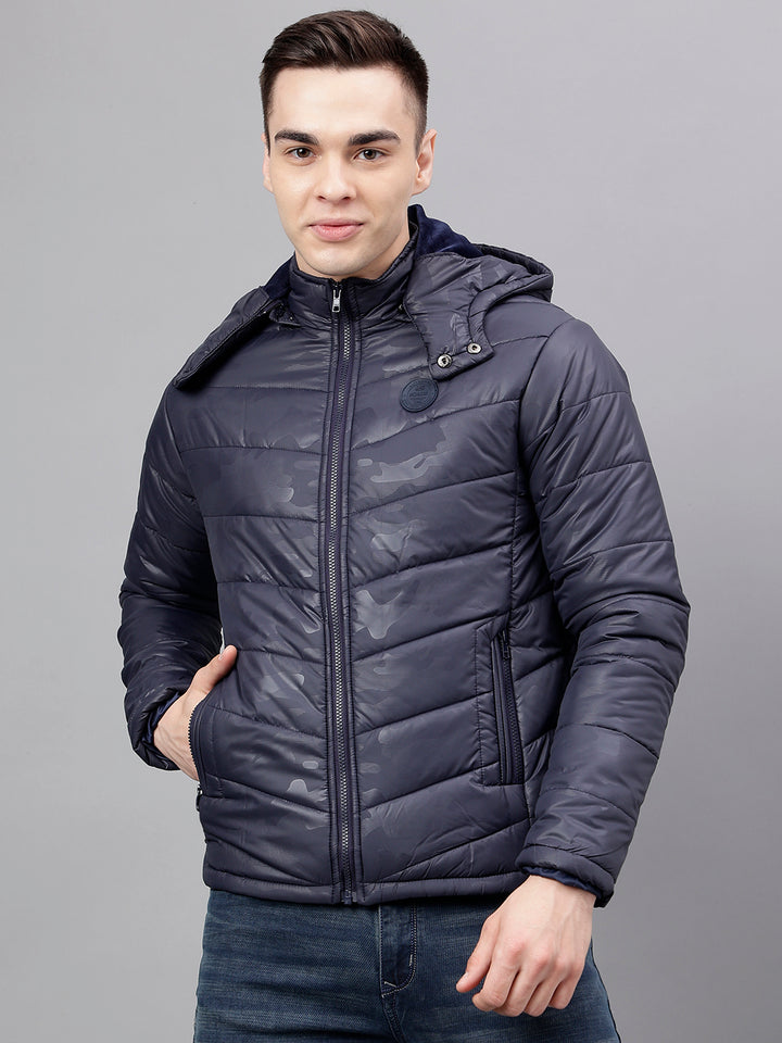 Men Navy Standard Fit Solid Hoodie Jacket