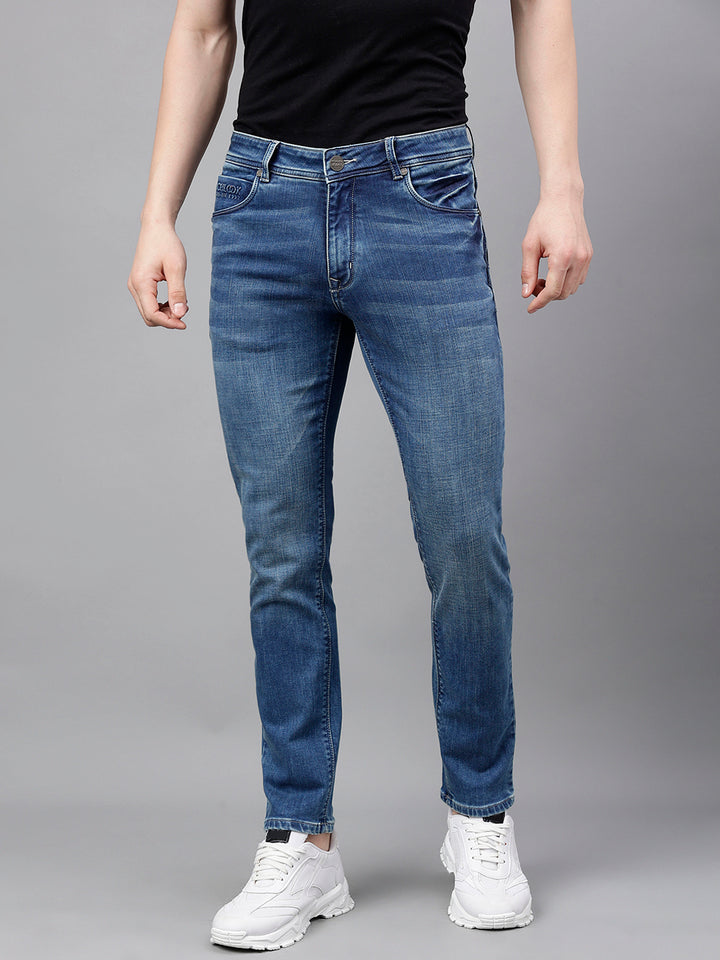 Men Mid Blue Slim Fit Washed Mid Rise Stretchable Jeans