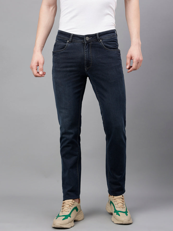 Men Indigo Slim Fit Washed Mid Rise Stretchable Jeans