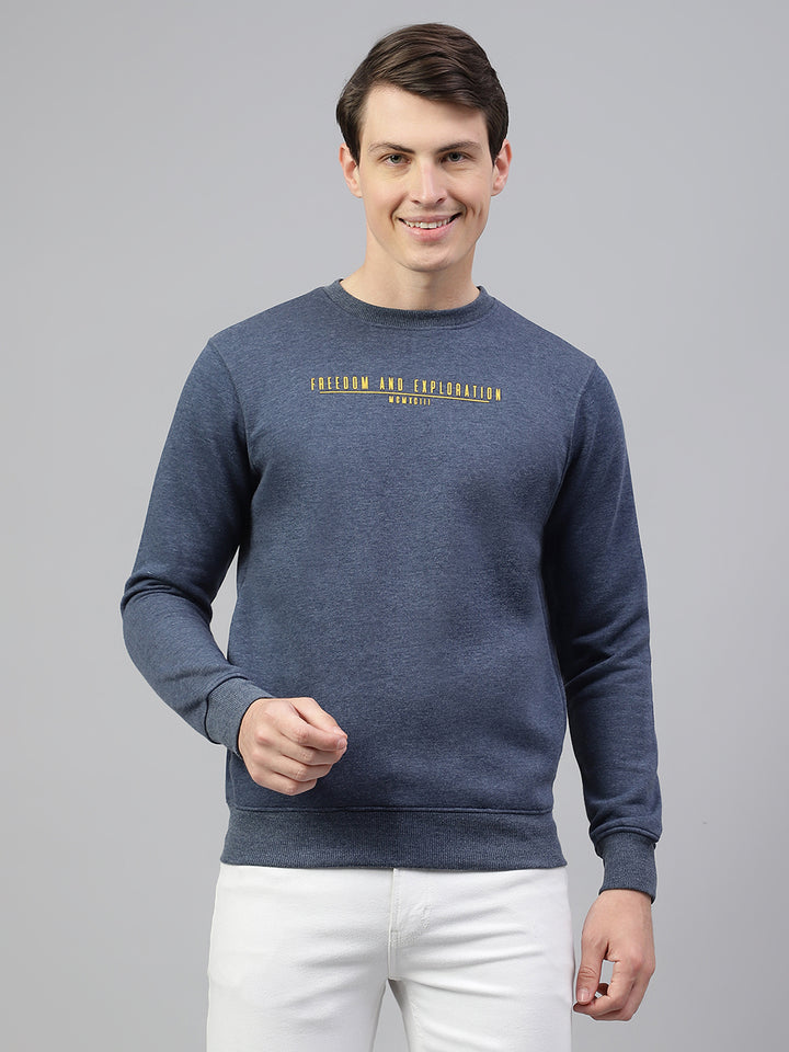 Men Cobalt Blue Regular Fit Solid Crew Neck Casual Sweat Shirt