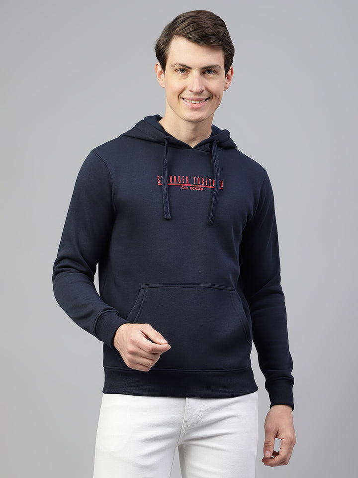 Men Navy Regular Fit Solid Hoodie Casual Sweat Shirt