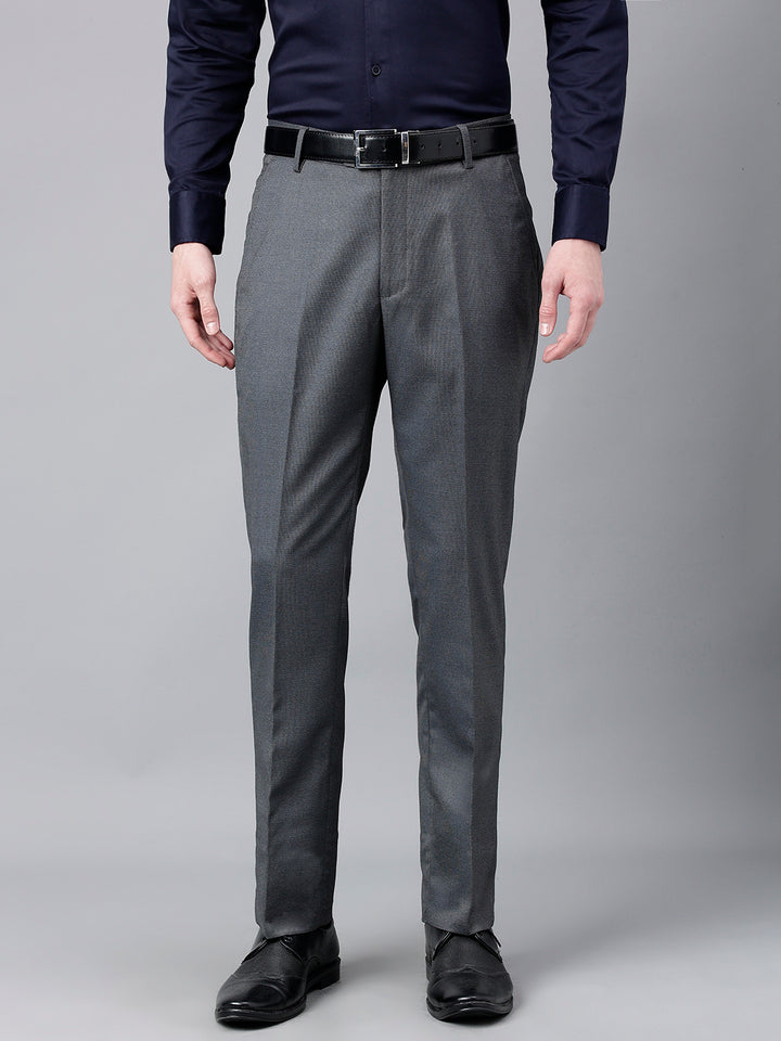 Men Dark Grey Standard Fit Mid Rise Solid Formal Trouser