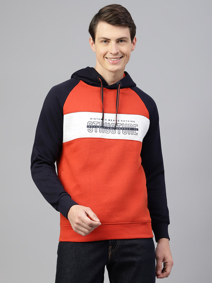 Men Rust Regular Fit Solid Hoodie Casual Sweat Shirt