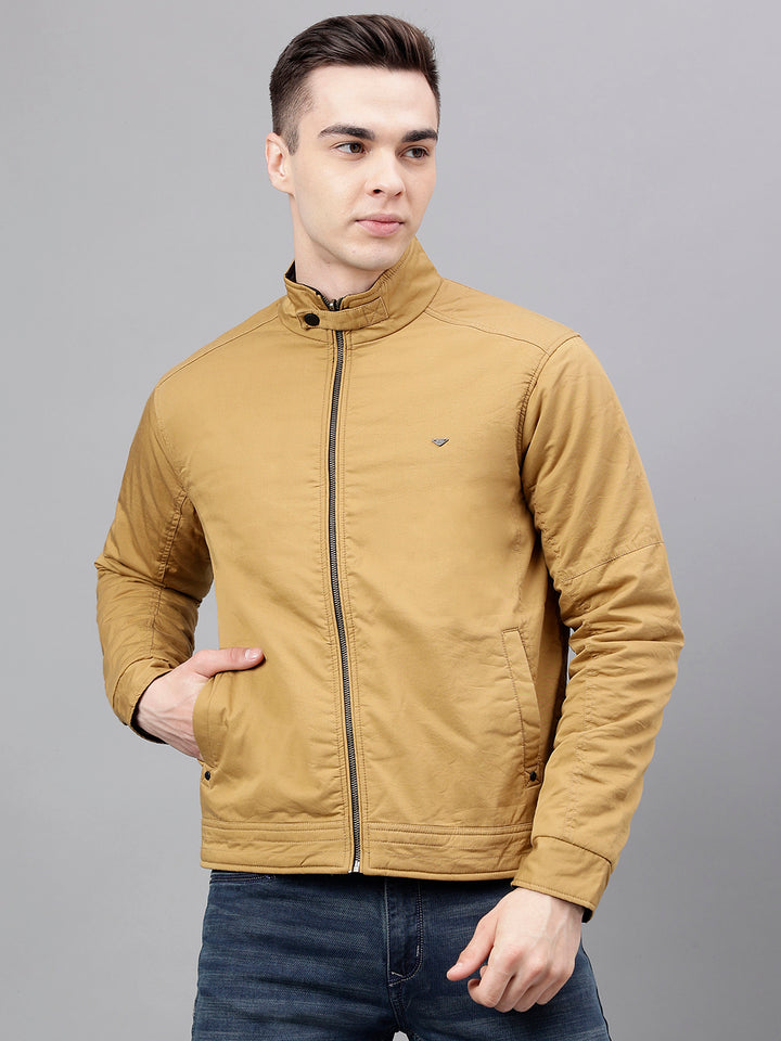 Men Khaki Standard Fit Solid Reversible Jacket