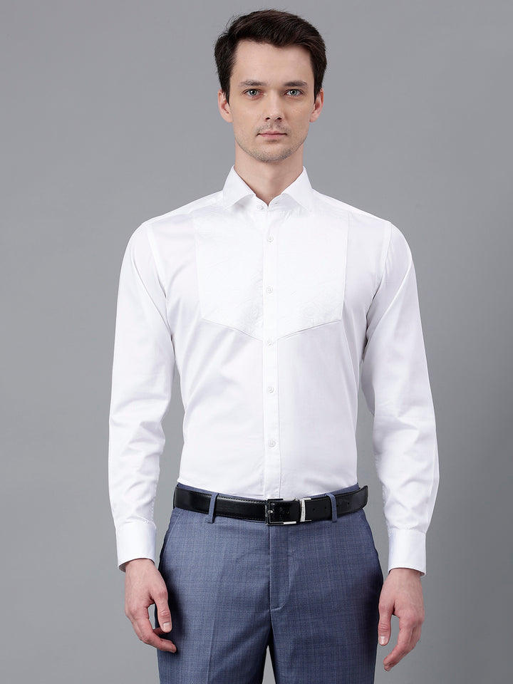 Men White Standard Fit Self Design Club Wear Shirt