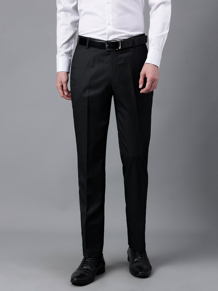 Men Black Standard Fit Mid Rise Solid Formal Trouser