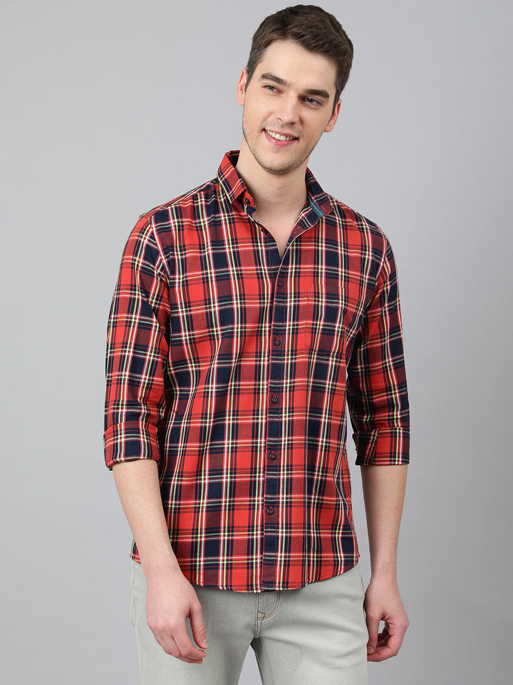 Men Red Standard Fit Checkered Casual Shirt