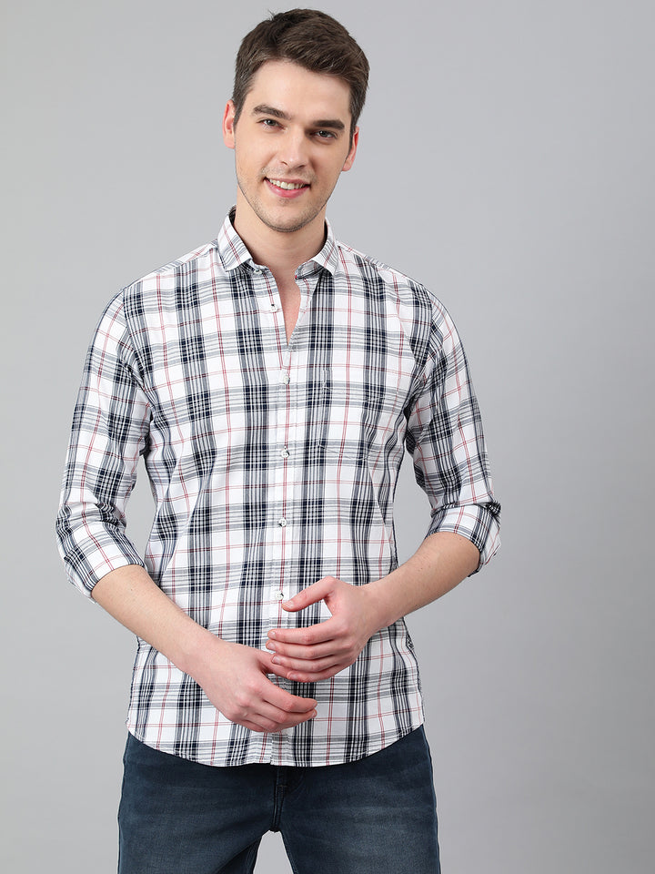 Men White Standard Fit Checkered Casual Shirt