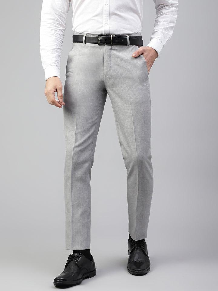 Men Light Grey Regular Fit Solid Mid Rise Formal Trouser