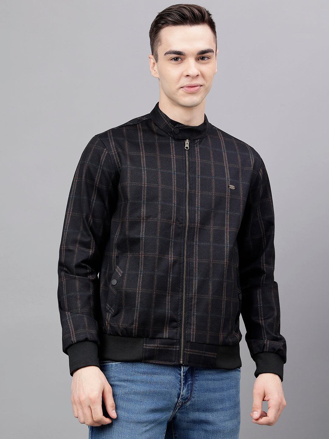 Men Coffee Standard Fit Checked Reversible Jacket